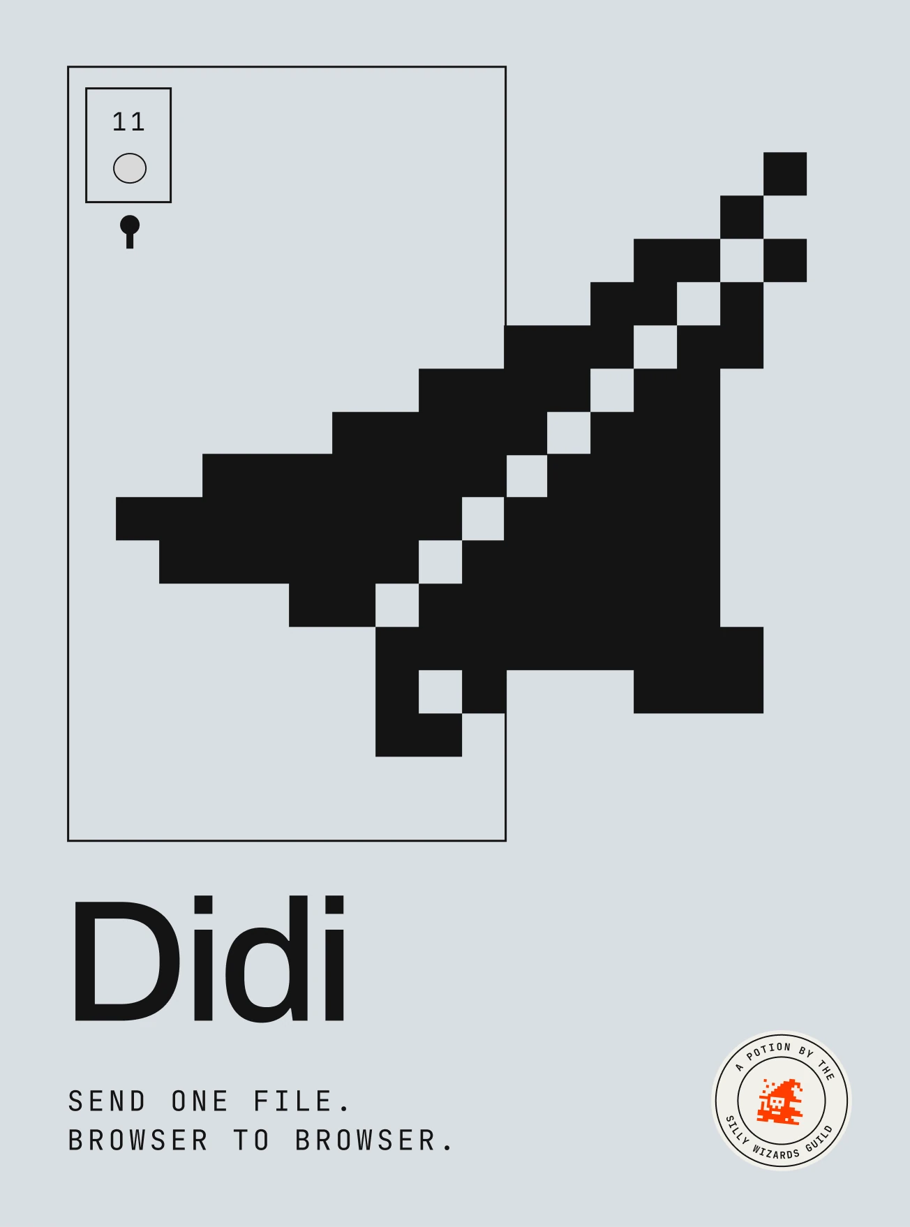 Didi poster: a pixel paper aeroplane flying out of a keyline door on a steel-grey ground.