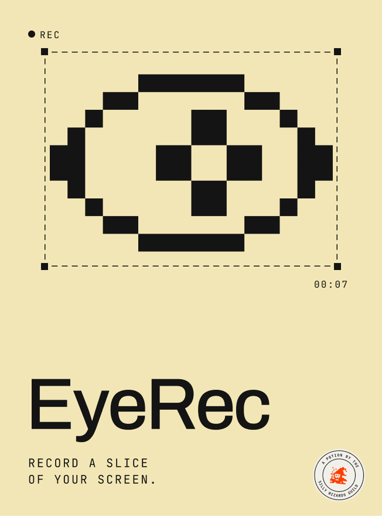 EyeRec poster: a pixel eye inside a recording frame on mint.