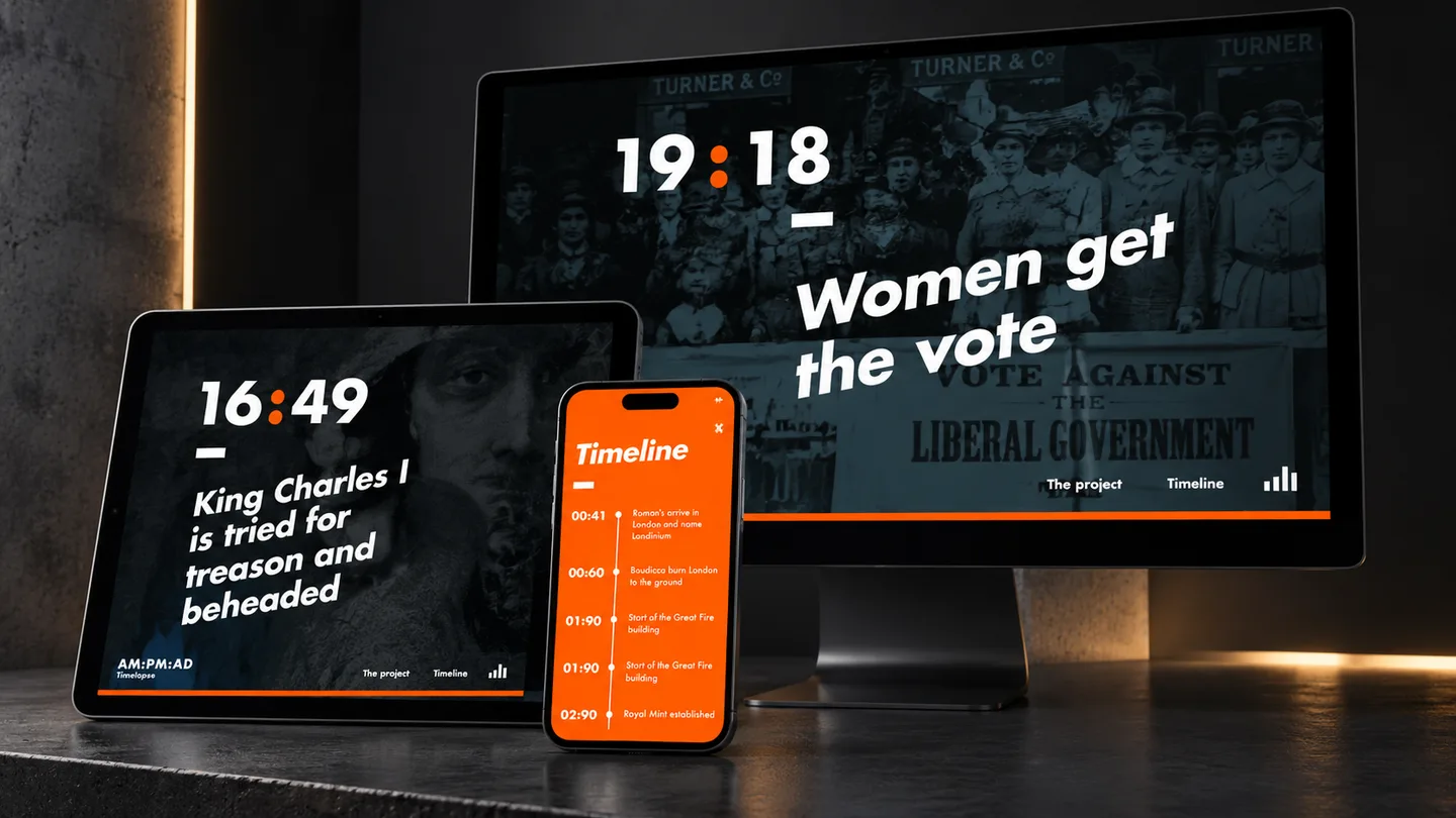 The companion site on a desktop screen, a tablet and a phone