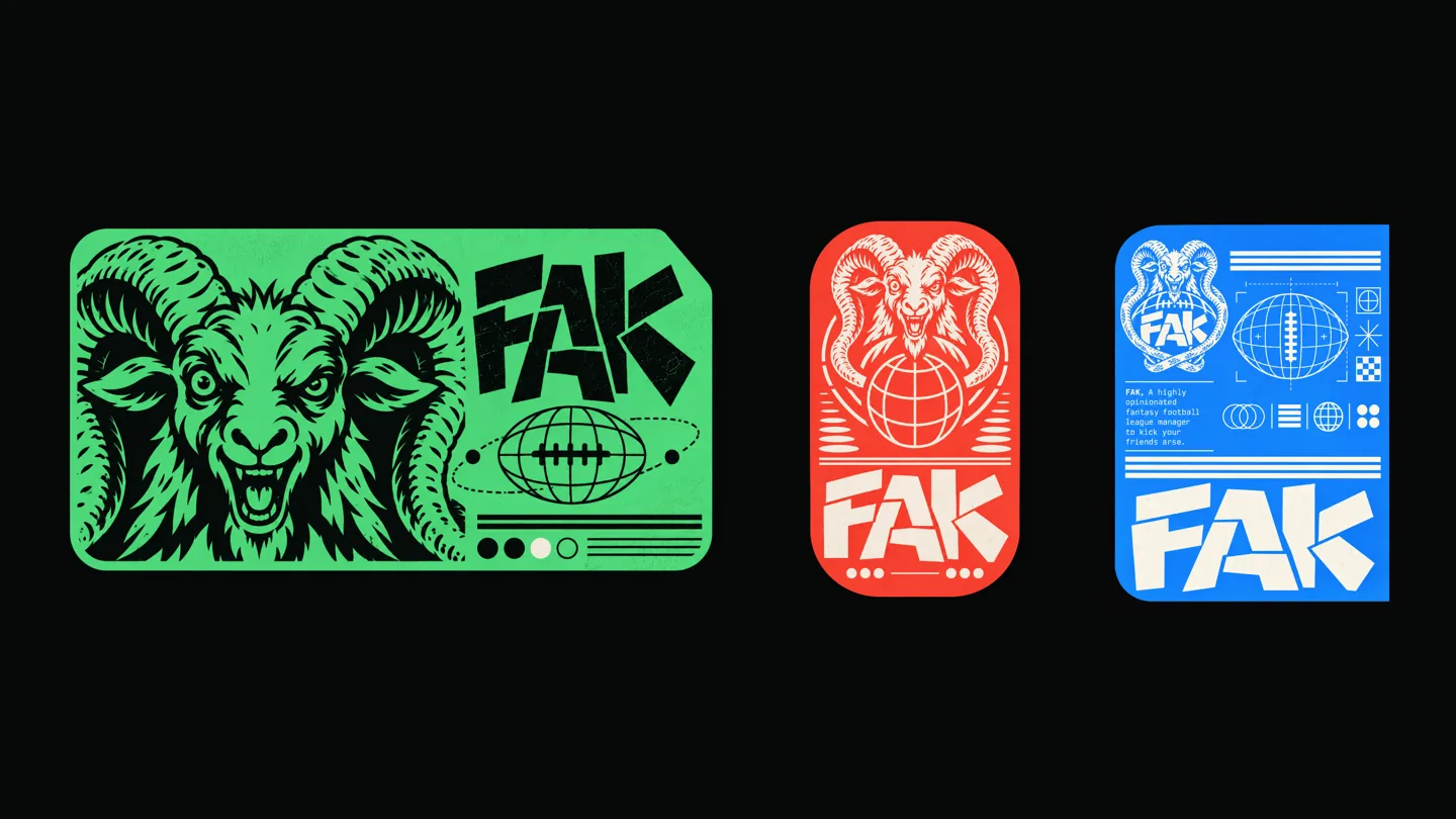 Green, red and blue FAK identity panels