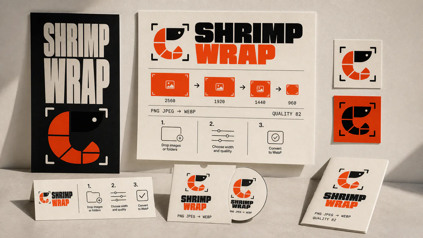 Shrimp Wrap identity posters, instruction sheet and branded print pieces