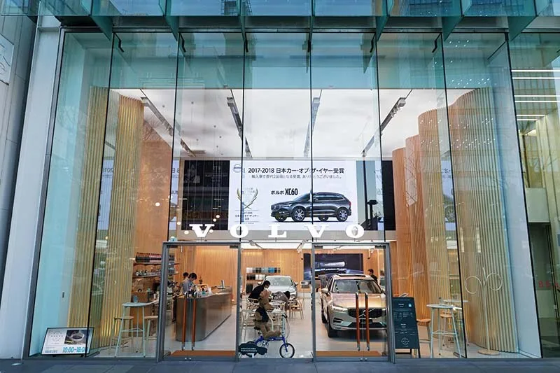 The glass-fronted Volvo Studio Store in Tokyo